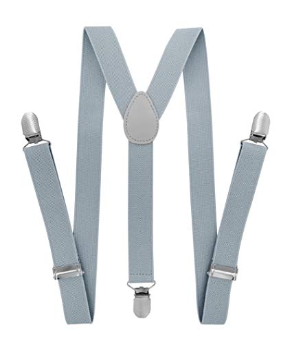 axy Kinder/Jungen Hosenträger-Y Form breit 2,5 cm mit 3 Starken Clips, kombinierbar mit Fliege - Uni Farben HTK25-1 (für Jungen (7-12 Jahre alt), Grau) von axy