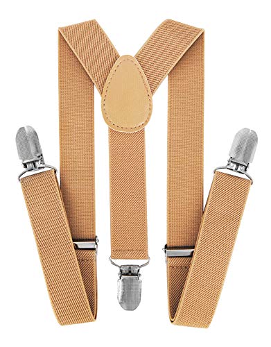 axy Kinder/Jungen Hosenträger-Y Form breit 2,5 cm mit 3 Starken Clips, kombinierbar mit Fliege - Uni Farben HTK25-1 (für Kinder (6 Monaten - 6 Jahre alt), Beige) von axy