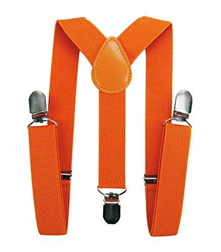 axy Kinder/Jungen Hosenträger-Y Form breit 2,5 cm mit 3 Starken Clips, kombinierbar mit Fliege - Uni Farben HTK25-1 (für Kinder (6 Monaten - 6 Jahre alt), Orange) von axy