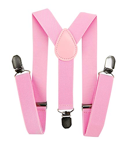 axy Kinder/Jungen Hosenträger-Y Form breit 2,5 cm mit 3 Starken Clips, kombinierbar mit Fliege - Uni Farben HTK25-1 (für Kinder (6 Monaten - 6 Jahre alt), Pink) von axy