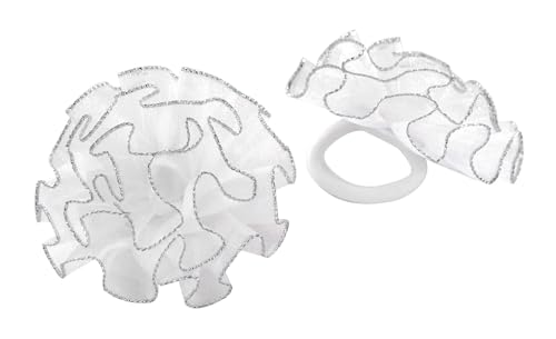 axy Kinder Haargummi 2 stück Blumen Haargummis zur Kommunion in Weiss, Mädchen Ballet Haarschmuck mit Stoffblumen HSG15 (2er Set-Modell 1) von axy