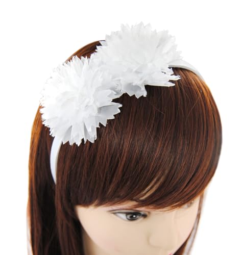 axy Kinder Haarreif mit Stoffblumen zur Kommunion Hochzeit in Weiss, Blumenmädchen Haarreif mit Blumen - Wunderschön Mädchen Damen Stirnband Haarschmuck Haarreifen KIHR-B (Modell 3) von axy