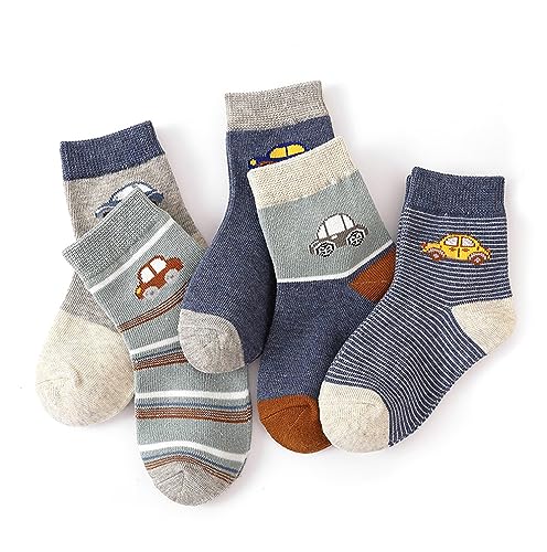 axy Kinder Socken 5 Paar Multipack Jungen Mädchen Kindersocken Kleinkinder Kids Strümpfe Dinos Auto (23-26, 5er - Autos) von axy