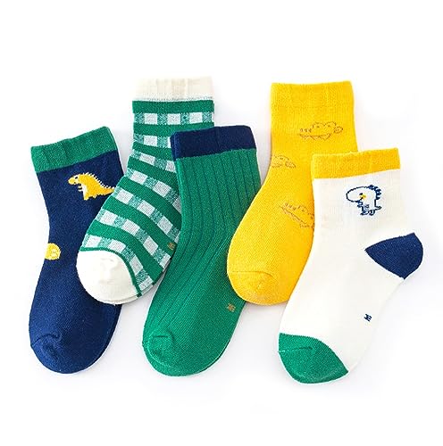 axy Kinder Socken 5 Paar Multipack Jungen Mädchen Kindersocken Kleinkinder Kids Strümpfe Dinos Auto (23-26, 5er - Dinos) von axy