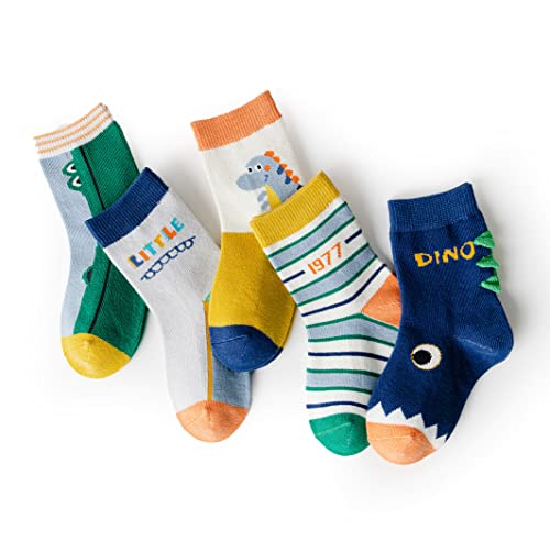 axy Kinder Socken 5 Paar Multipack Jungen Mädchen Kindersocken Kleinkinder Kids Strümpfe Dinos Auto (23-26, 5er - Dinos_S1) von axy