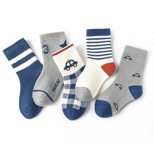 axy Kinder Socken 5 Paar Multipack Jungen Mädchen Kindersocken Kleinkinder Kids Strümpfe Dinos Auto (23-26, 5er-Minicar) von axy