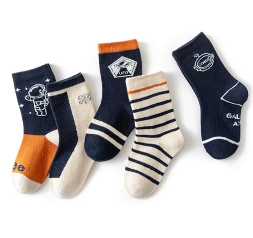 axy Kinder Socken 5 Paar Multipack Jungen Mädchen Kindersocken Kleinkinder Kids Strümpfe Dinos Auto (31-34, 5er-Space) von axy