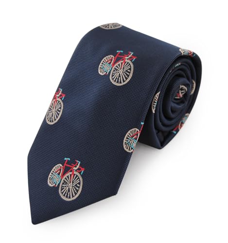 axy Krawatte für Herren mit Geschenkbox Krawatten 7,5 cm breite in verschiedenen Motiv HK3 (Fahrrad - Schwarzblau) von axy