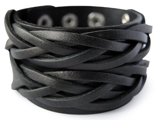 axy LAB1-3 LEDERARMBAND BREIT Serie! ECHT Leder Armband Vintage Leather Bracelet! Surferarmband Herren (Schwarz/Black) von axy