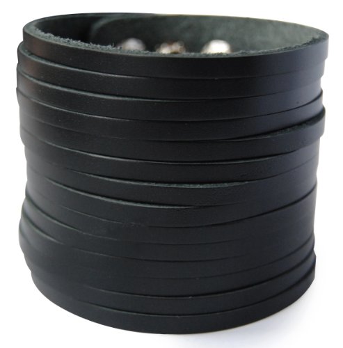 axy LAB1-9 LEDERARMBAND BREIT Serie! ECHT Leder Armband Leather Bracelet! Surferarmband Herren (Schwarz/Black) von axy