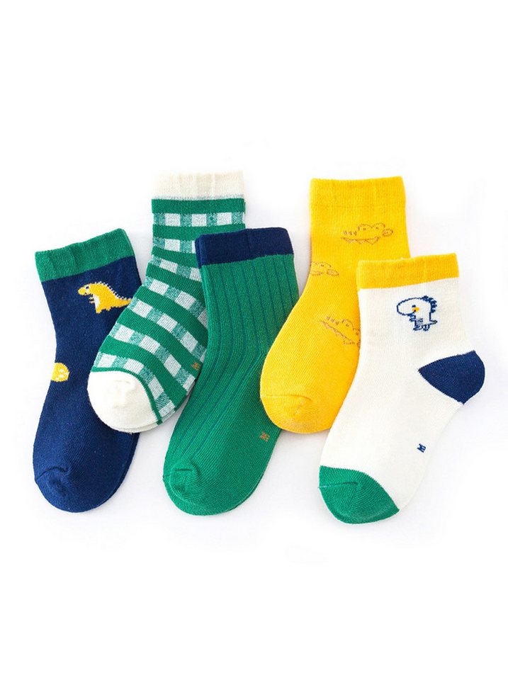 axy Langsocken axy Kinder Socken 5 Paar Multipack Jungen Mädchen Kindersocken (5er Pack) Geschenke Bunte Weich Kindersocken Autos Dinos von axy