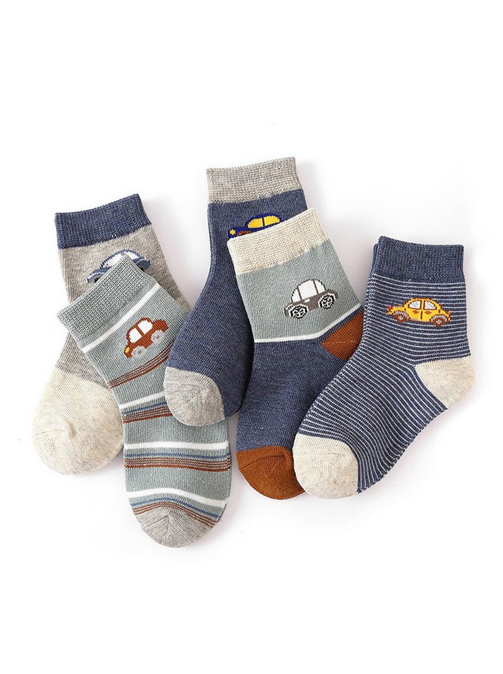 axy Langsocken axy Kinder Socken 5 Paar Multipack Jungen Mädchen Kindersocken (5er Pack) Geschenke Bunte Weich Kindersocken Autos Dinos von axy