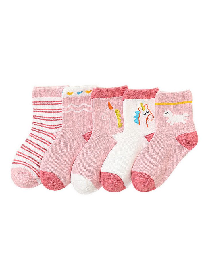 axy Langsocken axy Kinder Socken 5 Paar Multipack Mädchen Kindersocken (5er Pack) Geschenke Bunte Weich Kindersocken Einhorn von axy