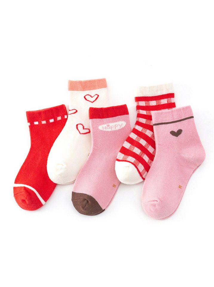 axy Langsocken axy Kinder Socken 5 Paar Multipack Mädchen Kindersocken (5er Pack) Geschenke Bunte Weich Kindersocken Herz von axy