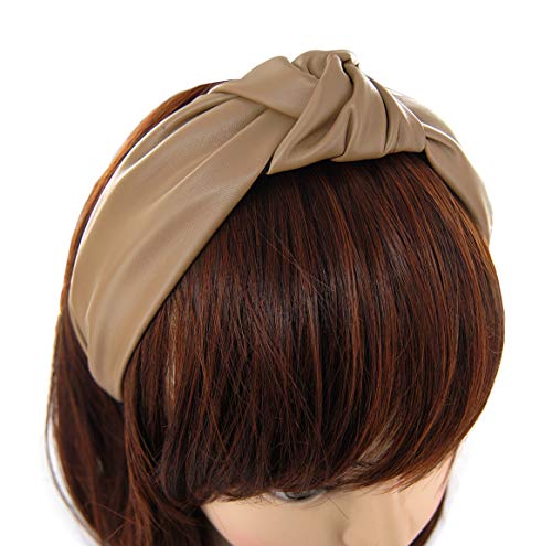 axy Leder Haarreif Lederlook Haarreifen Damen Haarband Vintage Hairband Stirnband Klassische und modische Leather HR27AL (Beige) von axy