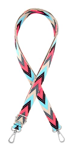 axy Schultergurt 2cm Breiter Verstellbarer Taschengurt für Handtaschen mit Zick-Zack Muster Ersatz Wechsel Schulterriemen Ersatzgurt Trageriemen für Damen Taschen (Pink-Türkis-Beige) von axy