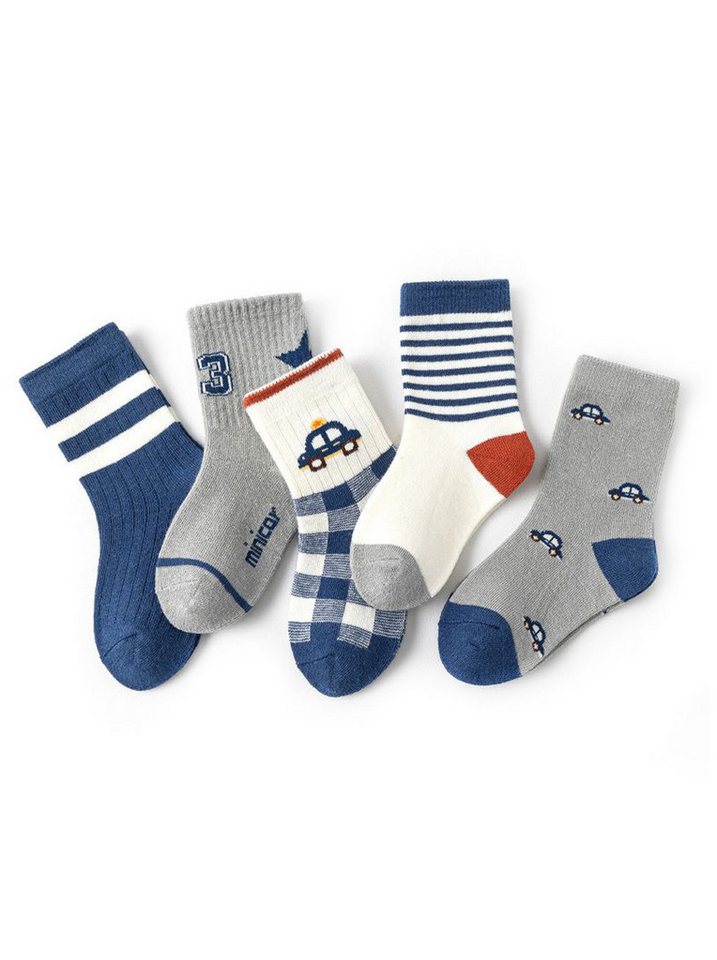 axy Socken axy Kinder Jungen Socken 5 Paar Multipack (Set, 5er-Pack, 5 Paar) Junge Geschenke Bunte Weich Neuheit Kindersocken Auto von axy