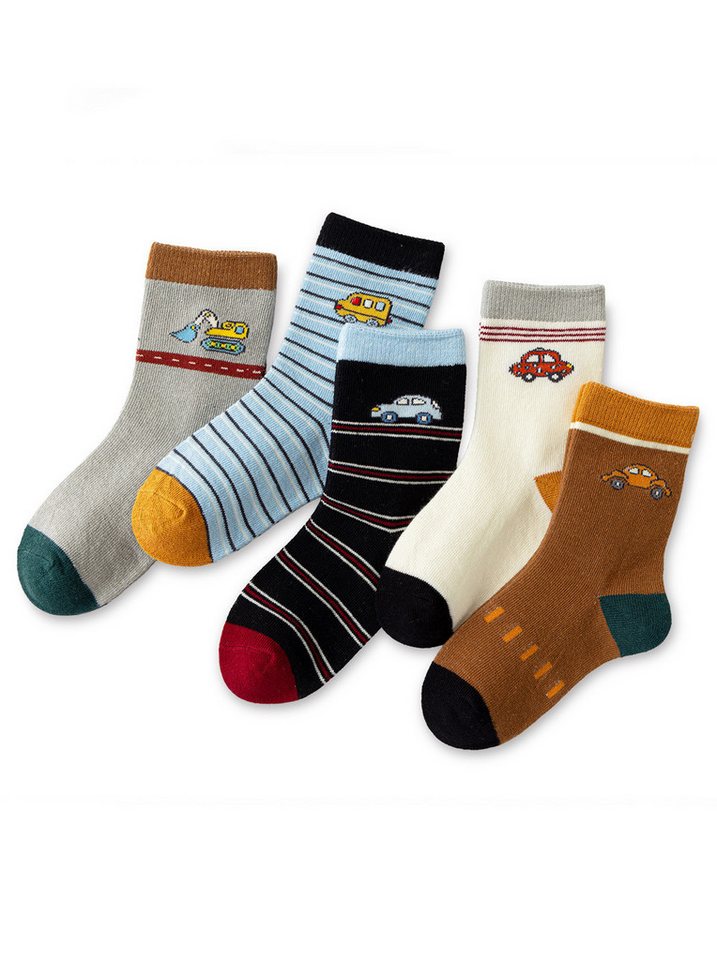 axy Socken axy Kinder Socken 5 Paar Multipack Jungen Mädchen Kindersocken (5er Pack) Geschenke Bunte Weich Kindersocken CarFriends von axy
