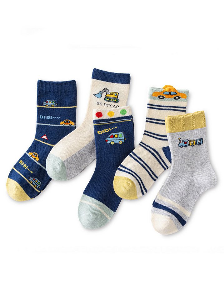 axy Socken axy Kinder Socken 5 Paar Multipack Jungen Mädchen Kindersocken (5er Pack) Geschenke Bunte Weich Kindersocken Fahrspaß von axy