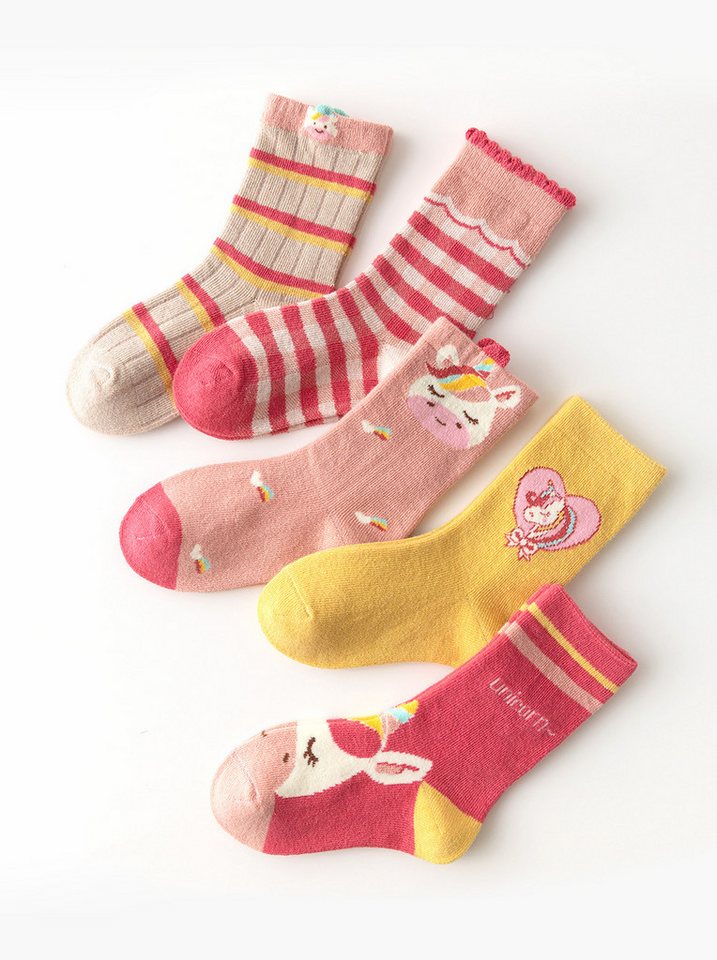 axy Socken axy Kinder Socken 5 Paar Multipack Mädchen Strümpfe (Set, 5er-Pack, 5 Paar) Geschenke Bunte Weich Neuheit Kindersocken von axy