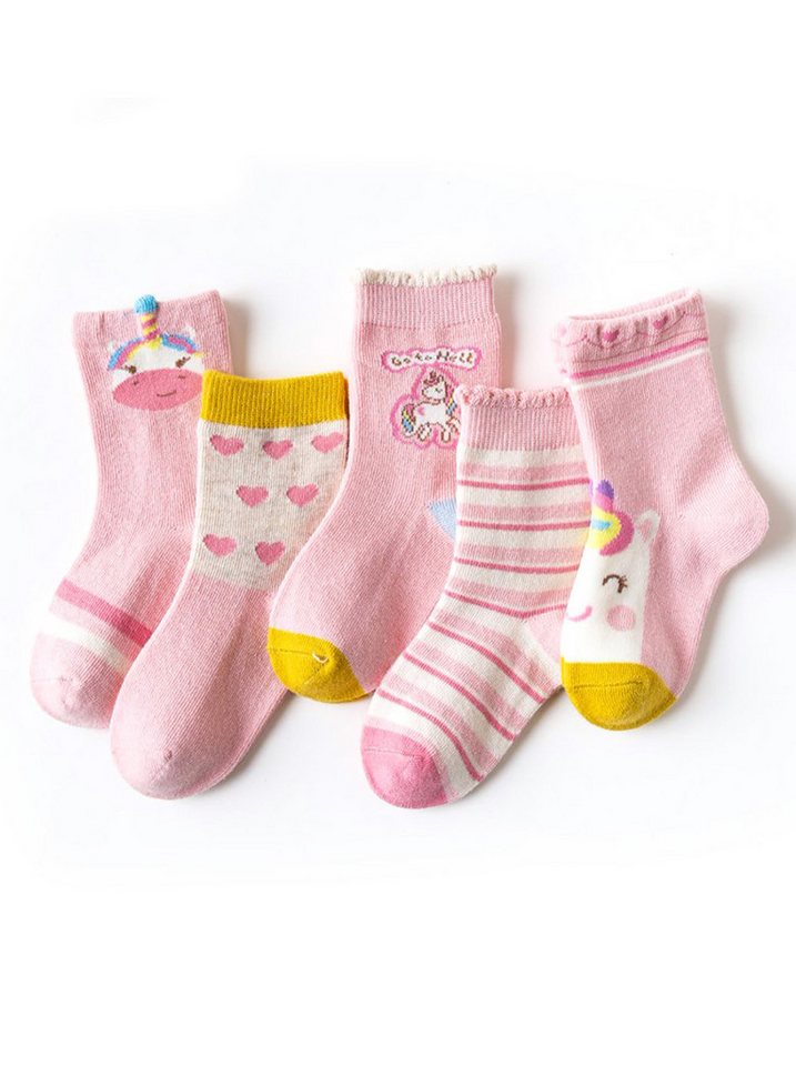 axy Socken axy Kinder Socken 5 Paar Multipack Mädchen Strümpfe Einhorn (Set, 5er-Pack, 5 Paar) Geschenke Bunte Weich Neuheit Kindersocken von axy