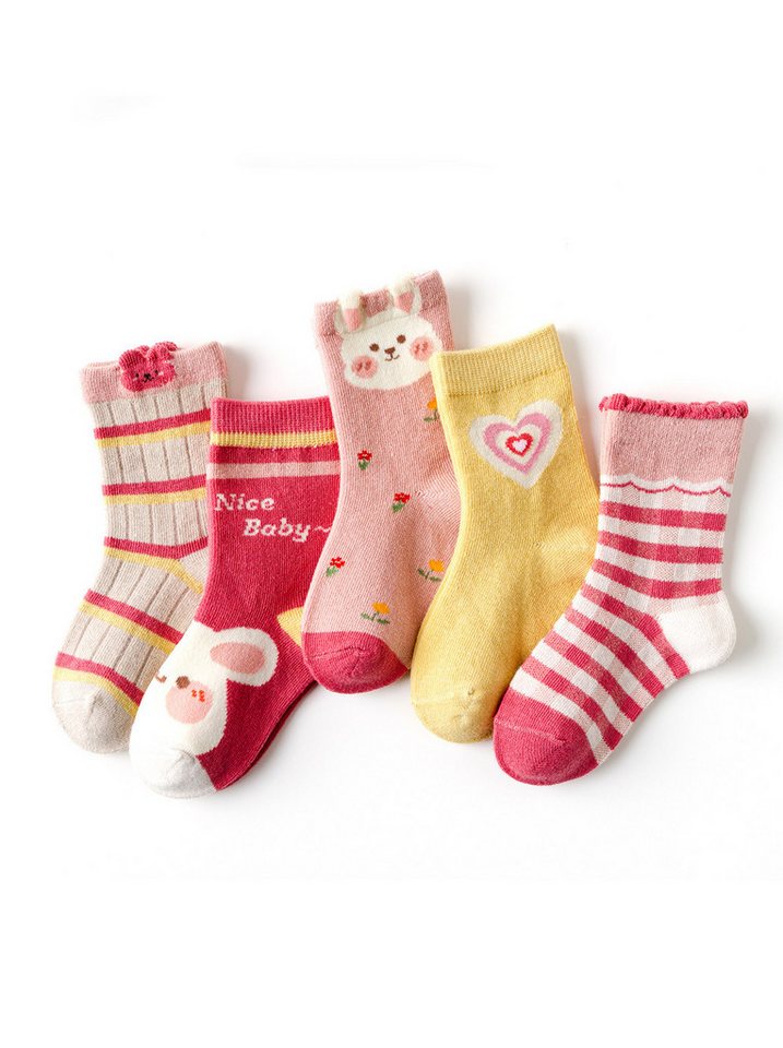 axy Socken axy Kinder Socken 5 Paar Multipack Mädchen Strümpfe Hase (5er-Pack, 5 Paar) Geschenke Bunte Weich Neuheit Kindersocken von axy