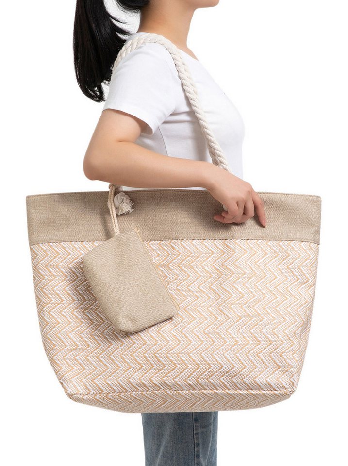 axy Strandtasche Multifunktionale Strandtasche Familie Strandtasche Shopper Damen, Modisch, Faltbar, Jute von axy
