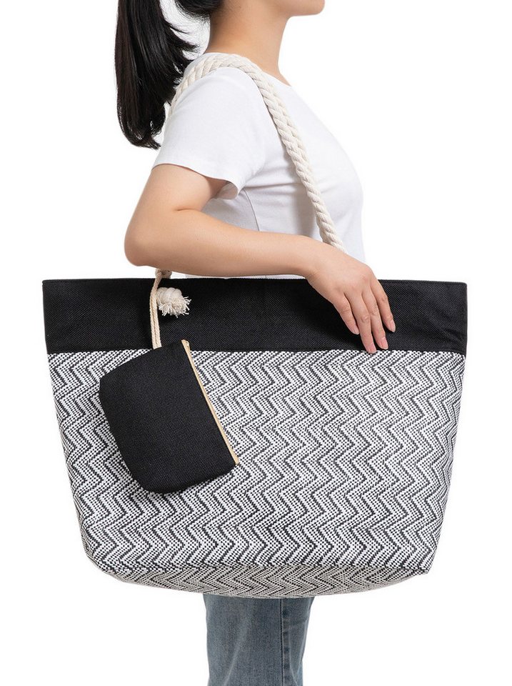 axy Strandtasche Multifunktionale Strandtasche Familie Strandtasche Shopper Damen, Modisch, Faltbar, Jute von axy