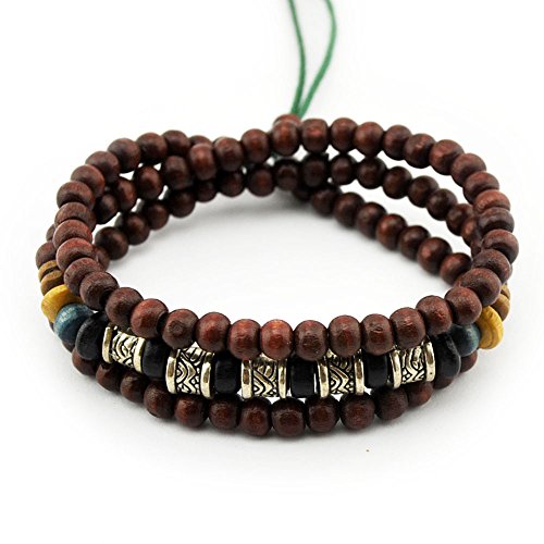 axy TWIC12a-7 Tibet WICKELARMBAND Serie 12a! Armband+Halskette Bracelet Necklace!Holz Perlen Surferarmband Herren Damen Schmuck von axy