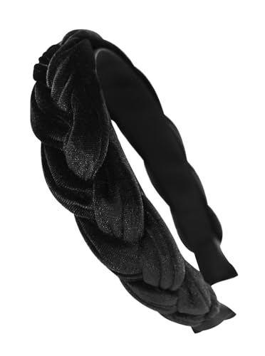 axy Trachten Haarreif geflochten fürs Dirndl Samt Flechtoptik Damen Stirnband Haarschmuck Haarreifen Hairband HRZ3 (Schwarz) von axy