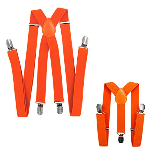axy Vater-Sohn Partnerlook Hosenträger für Herren-Damen-Kinder (Orange (Herren 2,5cm + Kinder Hosenträger Breit 2,5cm)) von axy