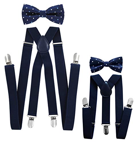 axy Vater-Sohn Partnerlook Hosenträger mit Fliege Set für Herren-Damen-Kinder (Schwarzblaue Hosenträger Breit 2,5cm + Fliege Nr.12) von axy