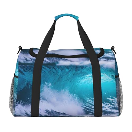Blue Ocean Wave Print Large Capacity Hand Carry Bag for Women Foldable Carry On Tote for Airplane Travel von axzttupy