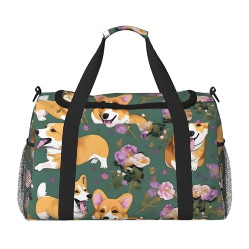 Corgi Handtragetasche für Damen, mit Blumendruck, großes Fassungsvermögen, faltbar, für Flugzeugreisen Corgi Handtragetasche für Damen, mit Blumendruck, großes Fassungsvermögen, faltbar, für Flugzeugreisen von axzttupy