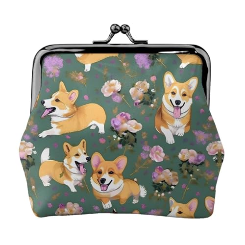 Corgi Kompakte Münzgeldbörse mit Blumenmuster und Kussschloss, niedlicher Mini-Täschchen, Münzen, Karten, Geldbörse von axzttupy