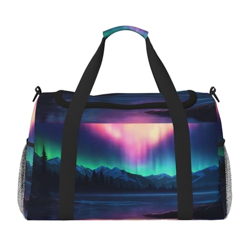 Dark Northern Lights 2 Print Large Capacity Hand Carry Bag for Women Foldable Carry On Tote for Airplane Travel von axzttupy