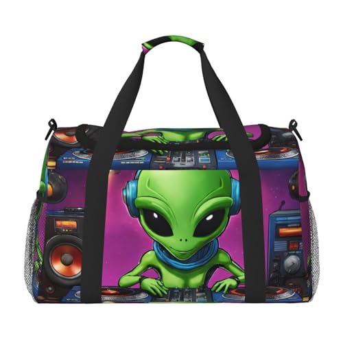 Green Alien 2 Print Large Capacity Hand Carry Bag for Women Foldable Carry On Tote for Airplane Travel von axzttupy