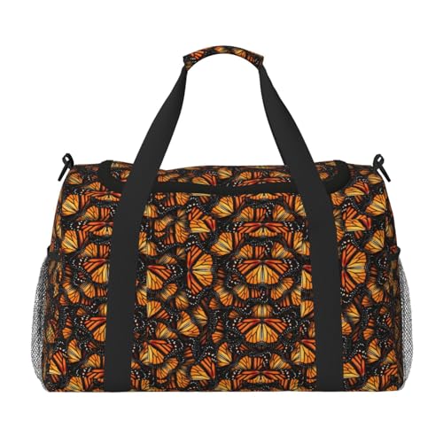 Heaps of Orange Monarch Butterflies Print Large Capacity Hand Carry On Bag for Women Foldable Carry On Tote for Airplane Travel von axzttupy