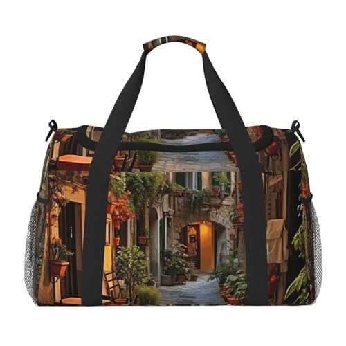 Italienische Old Street 2 bedruckte große Kapazität Handtasche für Damen, faltbare Tragetasche für Flugzeugreisen Italienische Old Street 2 bedruckte große Kapazität Handtasche für Damen, faltbare Tragetasche für Flugzeugreisen von axzttupy