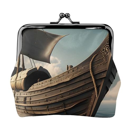 Kompakte Münzgeldbörse mit altem Wikinger-Boot-Druck, exquisite Kusslock-Geldbörse, niedlicher Mini-Tasche, Münzen, Karten, Geldbörse von axzttupy