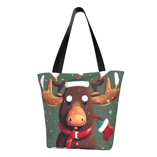 Lustige Weihnachtstasche mit Elchkopf-Aufdruck, vielseitig verwendbar, Sommer, Umhängetasche, Handtasche, Reisen, Strand, Einkaufen, stilvolles Accessoire von axzttupy