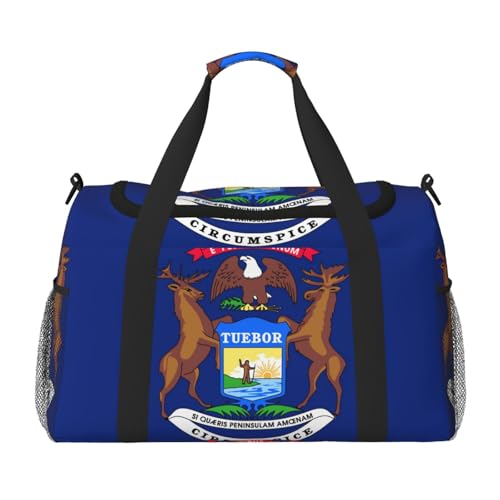 Michigan State Flag Print Large Capacity Hand Carry Bag for Women Foldable Carry On Tote for Airplane Travel von axzttupy