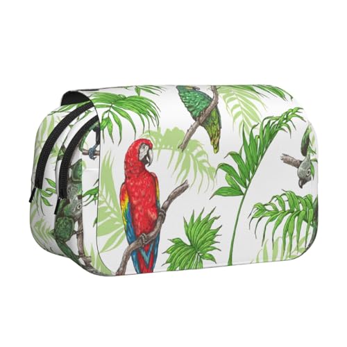 Stilvolles Federmäppchen mit Papageienvögeln und tropischem Baum, für Reisen, Bürobedarf, praktischer Make-up-Organizer von axzttupy