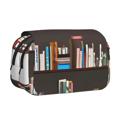 axzttupy Bibliotheks-Bücherregal-Druck, stilvolles Federmäppchen, Reise-, Bürobedarf, praktischer Make-up-Organizer von axzttupy