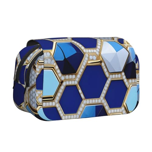 axzttupy Blaue Sechsecke und Diamant-Druck, stilvolles Federmäppchen, Reise- und Bürobedarf, praktischer Make-up-Organizer von axzttupy