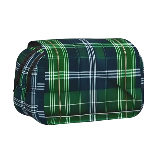 axzttupy Blaues Federmäppchen mit schottischem Schottenkaro-Druck, stilvolles Federmäppchen, Reise- und Bürobedarf, praktischer Make-up-Organizer von axzttupy