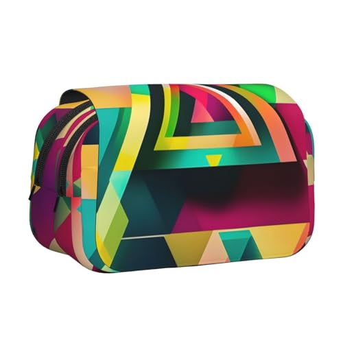 axzttupy Buntes Dreiecksmuster-Druck, stilvolles Federmäppchen, Reise- und Bürobedarf, praktischer Make-up-Organizer von axzttupy