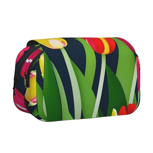axzttupy Buntes Tulpenmuster, stilvolles Federmäppchen, Reise- und Bürobedarf, praktischer Make-up-Organizer von axzttupy