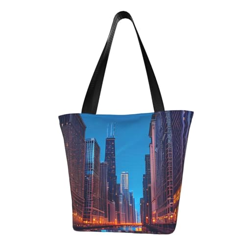 axzttupy Chicago Night Print Vielseitige Verwendungstasche Sommer Crossbody Handtasche Reise Strand Einkaufen Stilvolles Accessoire von axzttupy