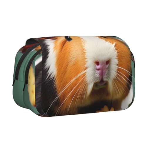 axzttupy Federmäppchen mit Blumenmotiv und Meerschweinchen-Druck, stilvolles Federmäppchen, Reise- und Bürobedarf, praktischer Make-up-Organizer von axzttupy